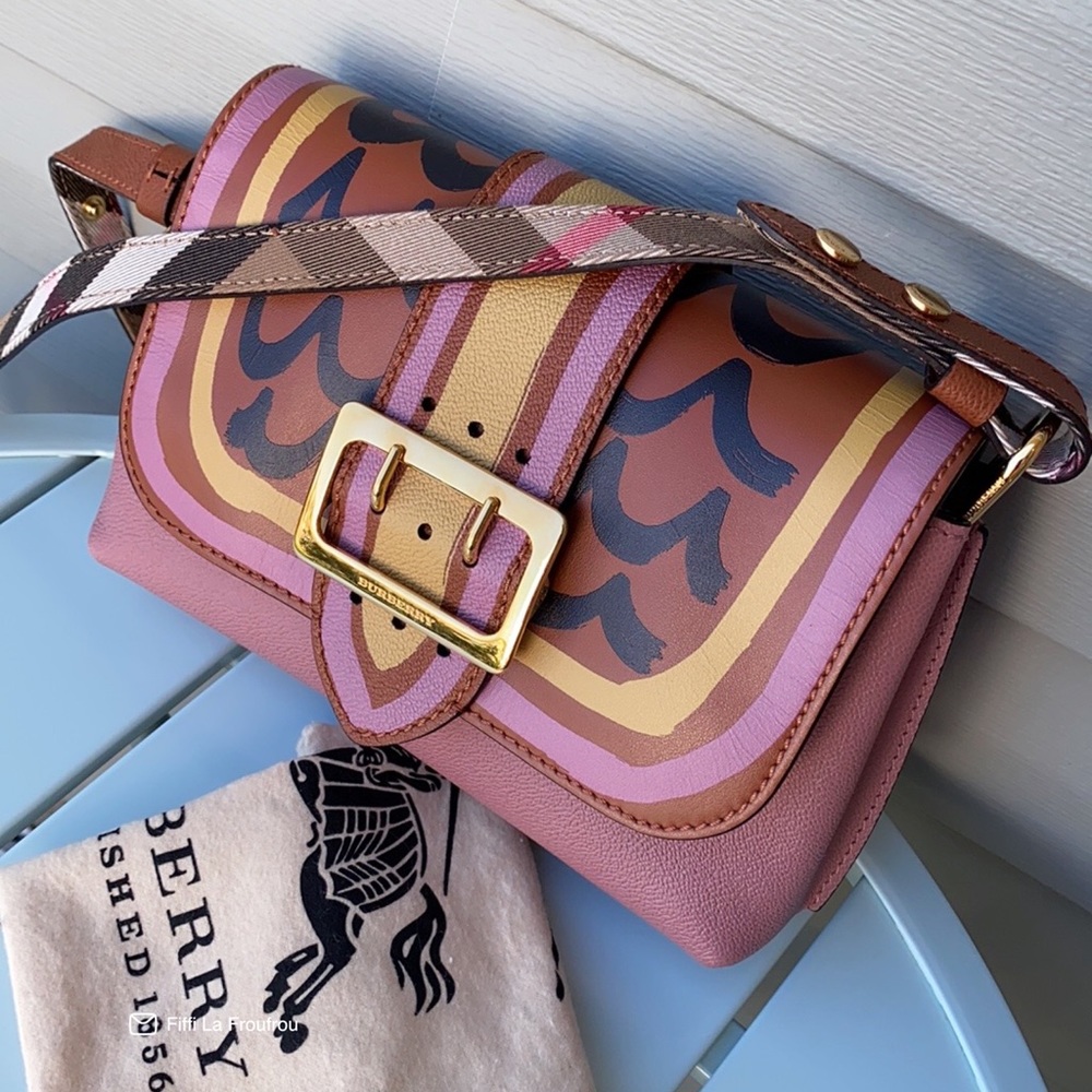 Burberry Pink Brown Gold Graphic Leather Crossbody Bag